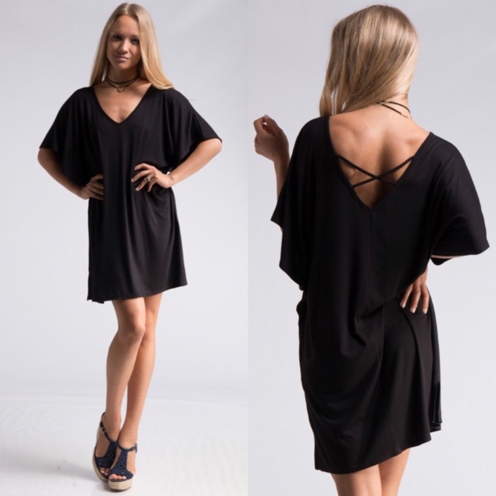 Black short dolman shirt dress